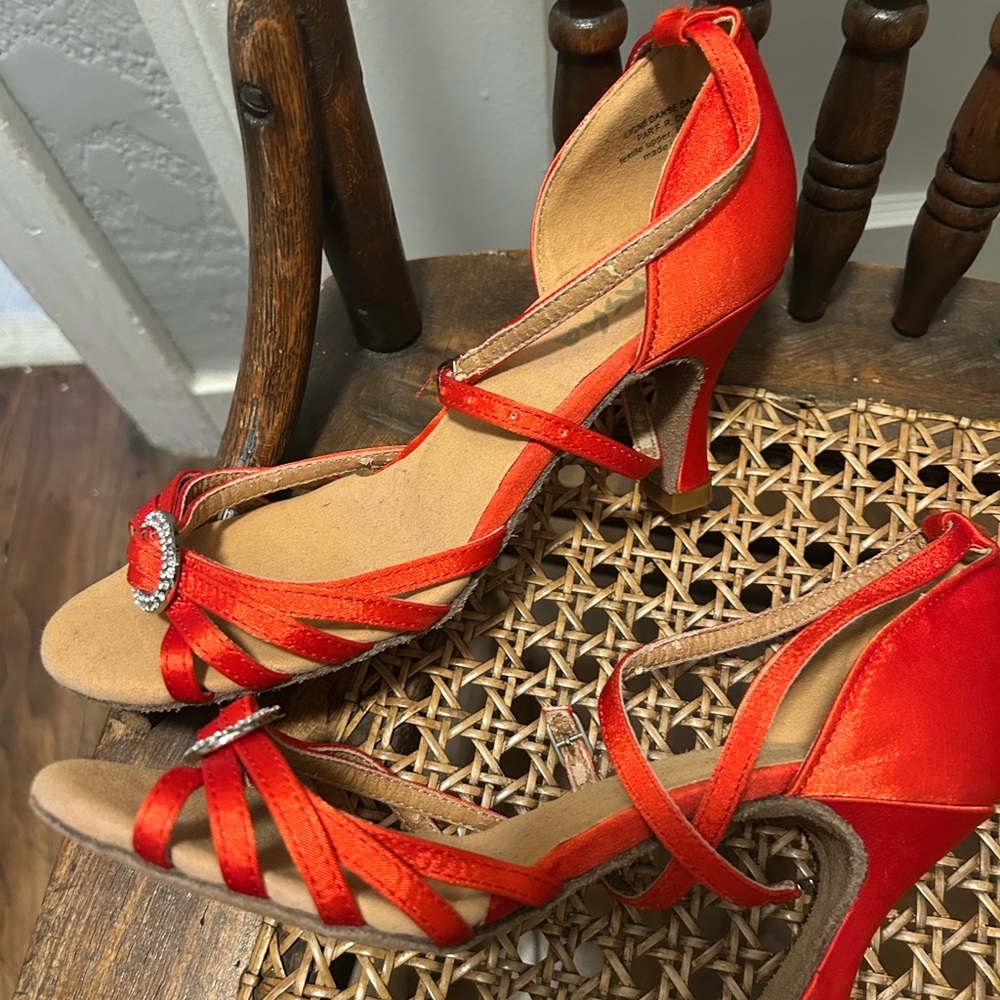 Ballroom/Salsa Dance Shoes - Red Satin and Suede Never Worn